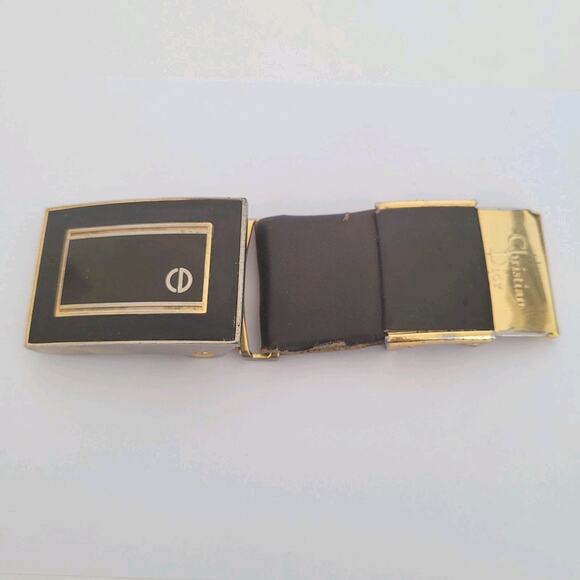 Christian Dior Gold Brown Metal Belt Buckle Logo Slim Vintage - Picture 1 of 5